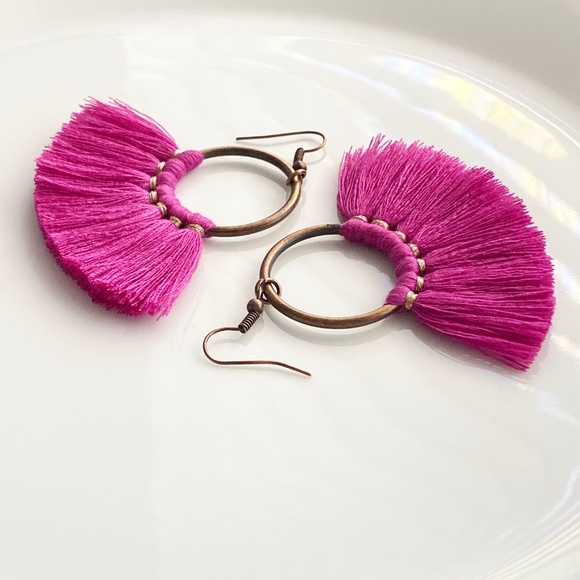 NEW "Bridget" Tassel Earrings (Fuchsia) - Picture 4 of 6